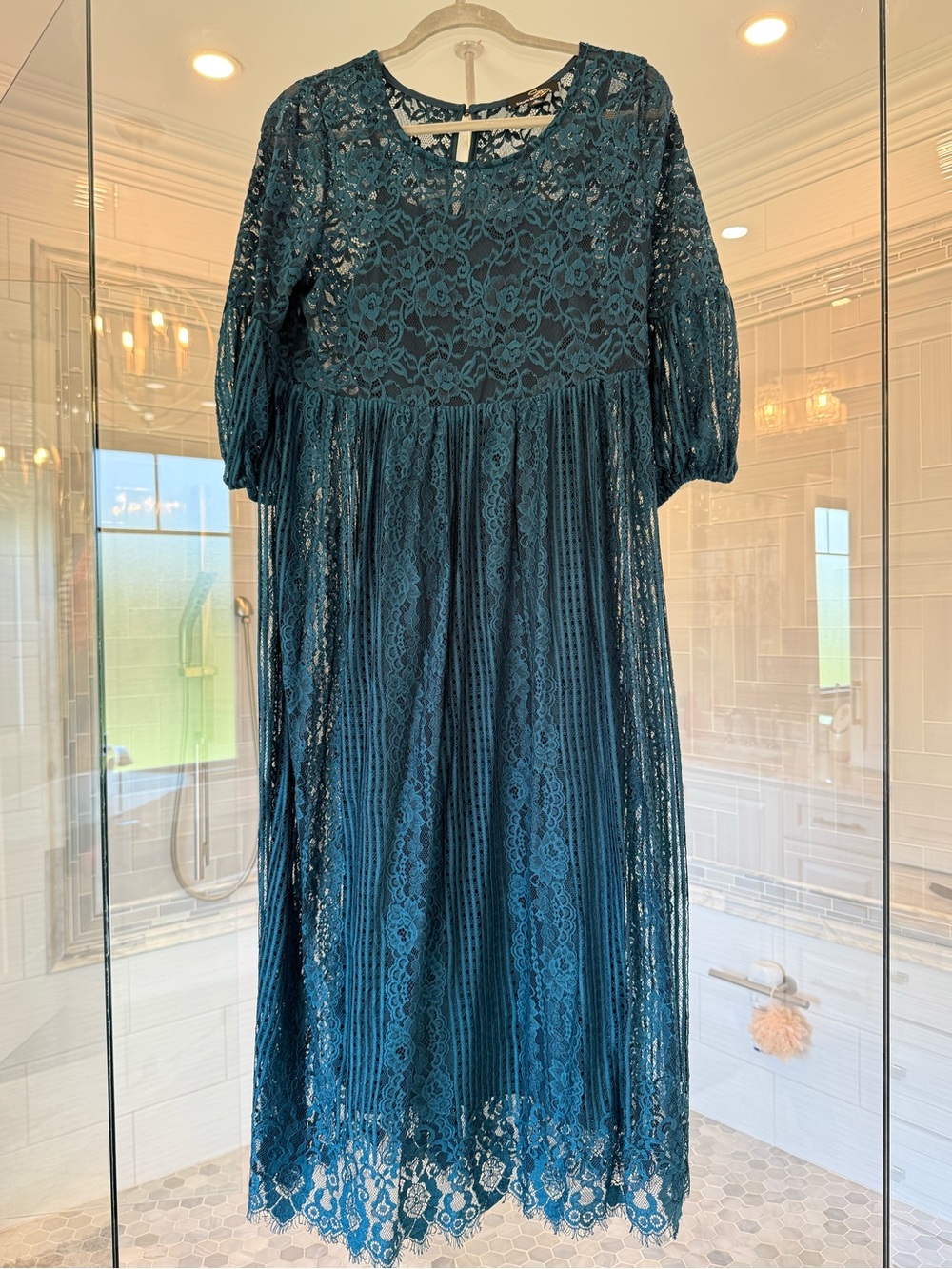 Suzanne Betro Deep Teal Floral Lace Blouse